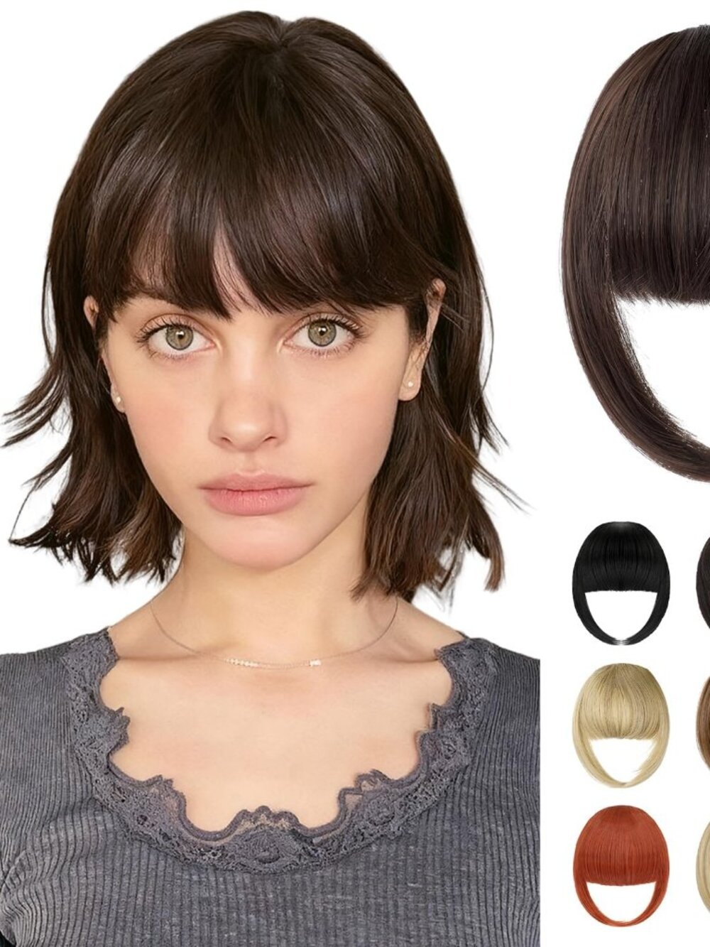 French Medium Brown Fake Bangs Hair Clip on N8750